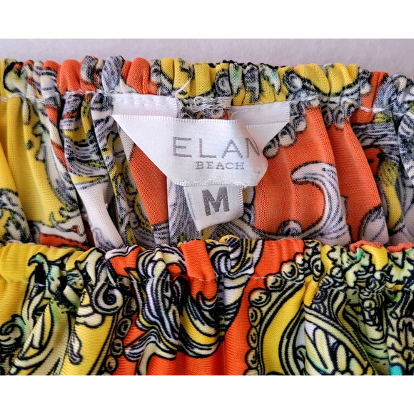 Elan Womens M Strapless Cover Dress Hi Low Stretch Orange Bold Tropical Beachy - Picture 8 of 8